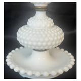Vintage White Hobnail Milk Glass Table Lamp - 18" H