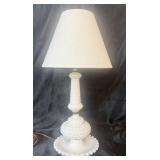 Vintage White Hobnail Milk Glass Table Lamp - 18" H