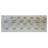 Vintage Mid Century 22K Gold Rim Glassware Set 12