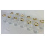 Vintage Mid Century 22K Gold Rim Glassware Set 12