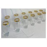 Vintage Mid Century 22K Gold Rim Glassware Set 12