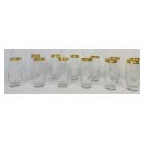 Vintage Mid Century 22K Gold Rim Glassware Set 12