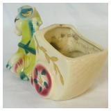 Vintage Japanese Hand Painted Hanging Flower Frog and Donkey with Cart Ceramic Planter