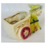 Vintage Japanese Hand Painted Hanging Flower Frog and Donkey with Cart Ceramic Planter