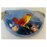 Vintage Japanese Hand Painted Hanging Flower Frog and Donkey with Cart Ceramic Planter