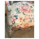 Armchair & Floor Lamp - Floral Upholstery, Distressed Pale Gray Frame
