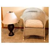 Wicker Armchair & Table Lamp - Removable Cushioned Seat