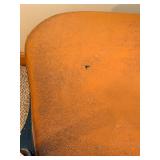 Chair & Table Lamp - Vintage Black Wood Chair with Leather Seat; Table Lamp with Bronze-Toned Base and Beige Shade