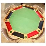 Octagonal Folding Card Table - Green Felt Top & Cup Holders Along with 4 Samsonite Folding Chairs