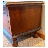 Antique Wooden Cedar Storage Chest - Lift-Top, Carved Front, Bun Feet