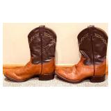 Pre-owned Tony Lama - Two-Tone Leather Cowboy Boots with Embroidered Shaft - Size 8.5 E