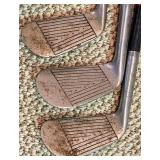 Vintage Hughes Patent Leather Golf Bag with Walter Hagen Irons