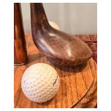 Vintage Golf Club Lamp with Green Shade & Golf Balls in Display Rack