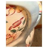 Armchair & Floor Lamp - Floral Upholstery, Distressed Pale Gray Frame