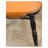 Chair & Table Lamp - Vintage Black Wood Chair with Leather Seat; Table Lamp with Bronze-Toned Base and Beige Shade