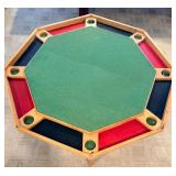 Octagonal Folding Card Table - Green Felt Top & Cup Holders Along with 4 Samsonite Folding Chairs