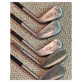 Vintage Hughes Patent Leather Golf Bag with Walter Hagen Irons