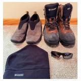 Merrell Slip On Shoes Size 9.5 and Columbia Boots, Hat and Sunglasses
