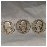 3-Washingtons 25c, 1940,1942,1946