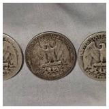 3-Washingtons 25c, 1940,1942,1946