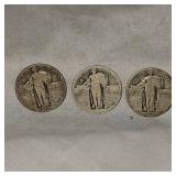 3 Standing Liberty 25c=1927,1926, Smooth