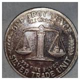 Peace Silver Trade Unit, 1 Troy Ounce Silver, Toning, Very Nice