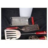 Vintage Kitchen Utensil Set - Enamel Milk Can & Metal Tools