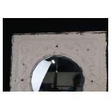 Decorative Tile Mirror - White Embossed Ceramic Frame with Round Mirror