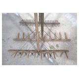 Farm Harrow Rake - Vintage Wood Handles, 3-Tine Bars