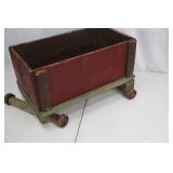 Wooden Toy Cart - Red Box on Green Base, Hammered B Motif