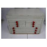 Jewelry Box Cabinet - White Painted Wood with Red Knobs