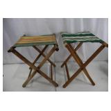 Folding Stools - Wooden Frames with Striped Fabric Seats