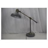 Desk Lamp - Adjustable Arm with Brass Hardware & Gray Shade