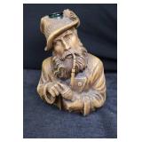 Wooden Carved Sailor Bust - Pipe & Green Glass Hat Inlay
