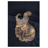 Wooden Carved Sailor Bust - Pipe & Green Glass Hat Inlay