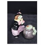 Salt & Pepper Shaker Set - Witch Figure & Frog Jar (Ceramic) 1992