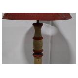 Floor Lamp - Vintage Painted Wood with Star Base & Red Shade