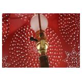 Floor Lamp - Vintage Painted Wood with Star Base & Red Shade