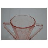 Creamer & Sugar Set - Vintage Pink Depression Glass, Etched Floral