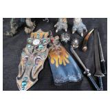 Galoob Golden Girl Dragon Queen & Turquoise Guardian Figures - Shield & Swords