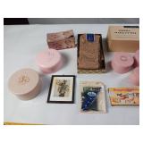 Made in MPLS Katherine Noble empty vintage cosmetic containers -  hairpins  some cosmetic containers full  thigh high NIB Cotton USA socks