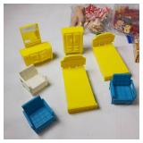 Little Red Riding Hood (porcelain) and other childrens toys, games, Vintage Mattell doll house furniture (1968)