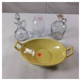 Red Wing pottery (Chip, see pic) and other glassware. Oil/vinegar pitchers - small crystal vase 