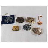 Lot of Vintage Belt Buckles - Silver Plate - Fresh Pork - Trojan Hybrids - Ducks Unlimited