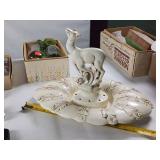 Heavy cut crystal - Large lot of glass Mason Jar Lids - mortar pestle - Vintage Make Up - Nieman Marcus Mirror - Dutch Collectible - Red Wing