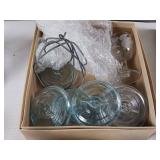 Heavy cut crystal - Large lot of glass Mason Jar Lids - mortar pestle - Vintage Make Up - Nieman Marcus Mirror - Dutch Collectible - Red Wing