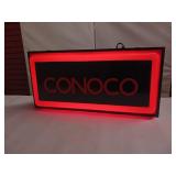 Lighted Conoco Advertising Sign - Two Sided - Works! Dimensions are approx 22 x 12 Inches