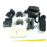 Lot of Binoculars with cases Plus a Laser Level
