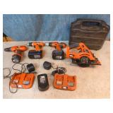 4 Cordless Black & Decker Power Tools with Batteries and Chargers