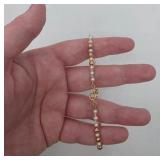 14K Gold, Pearl, & Gold Bead Bracelet- 8", 3.14 grams